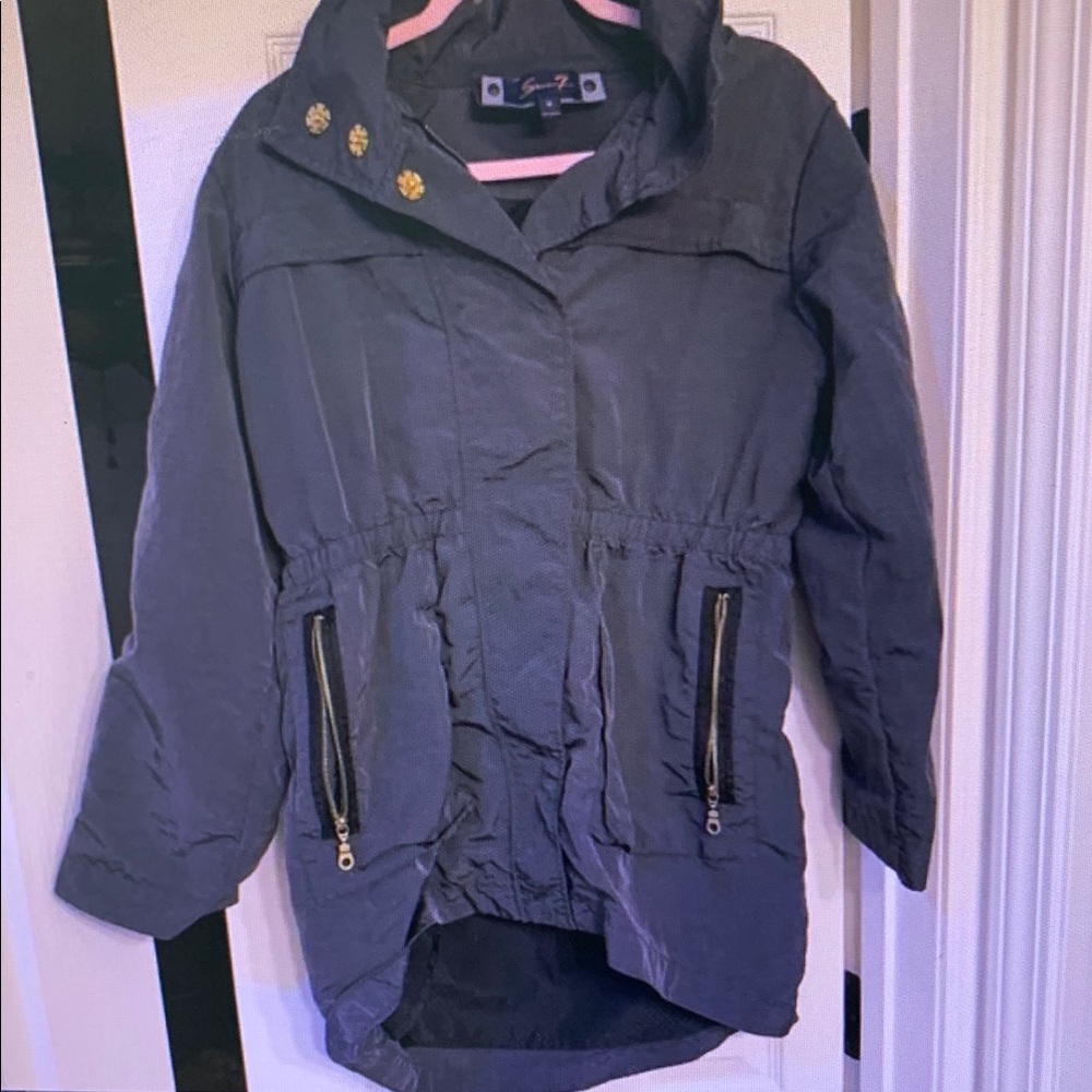 Stylish Gray Hooded Jacket with Gold Accents